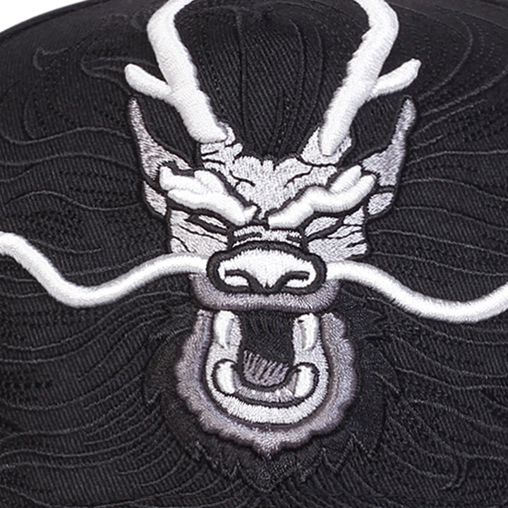 Gorra de béisbol bordada con dragón para hombre - Snapback ajustable, gorra ligera y transpirable con diseño de 5 paneles y patrones de dragón y olas de inspiración japonesa, sombrero de primavera y otoño, sombrero elegante, sombrero duradero