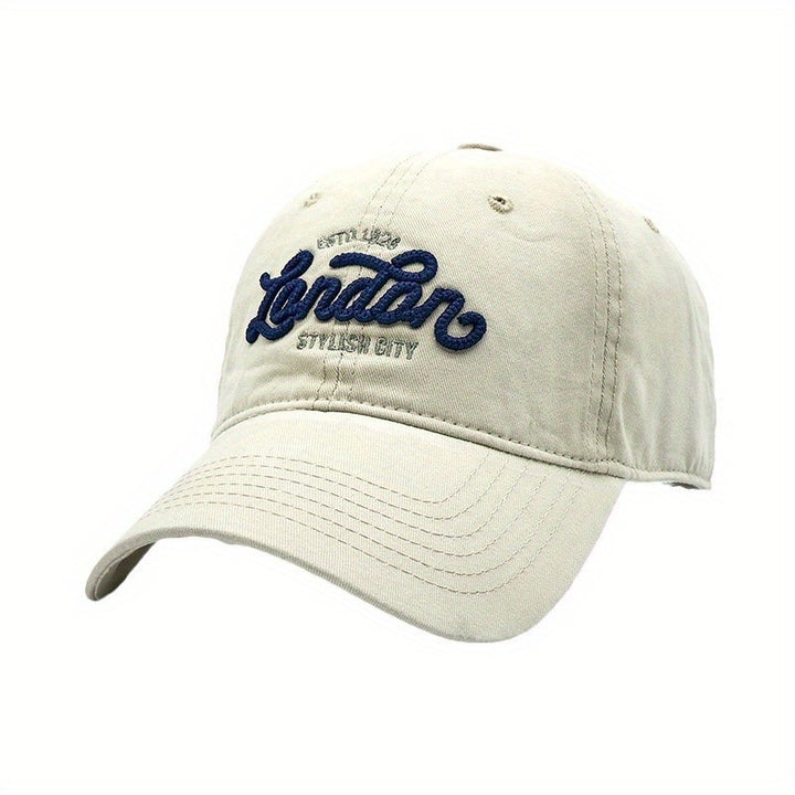 Gorra de béisbol de ala ancha lavada con bordado de letras elegante para hombres y mujeres, sombrero de ala curva versátil, ligero, transpirable e ideal para actividades al aire libre