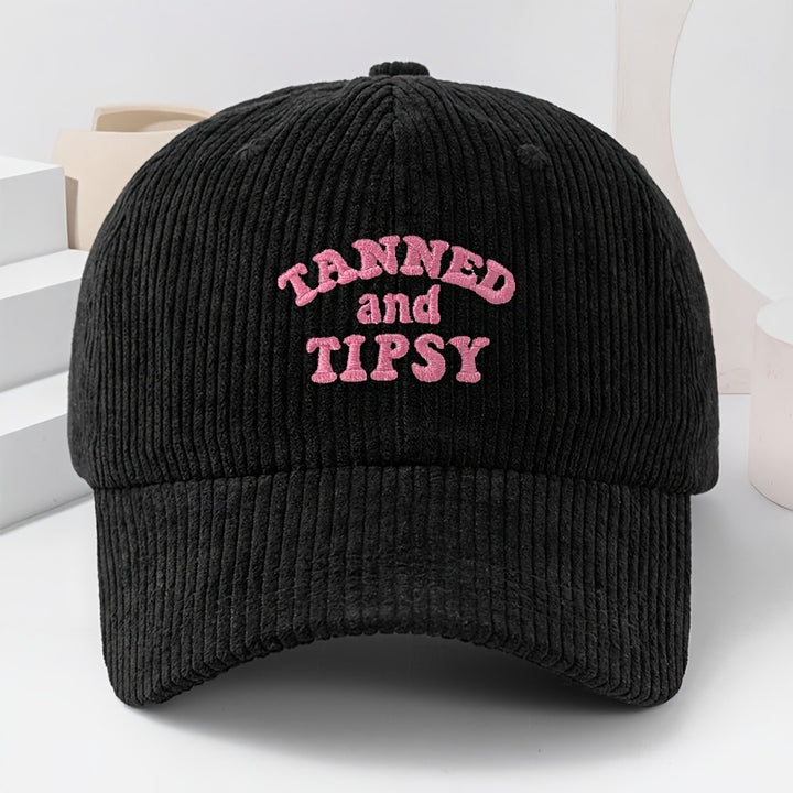 Gorra de béisbol unisex de pana bordada TANNED y TIPSY, gorro grueso y suave de moda para mujer para primavera/otoño, gorra casual y cálida de hip-hop para hombre, ideal para uso diario, con ajuste ajustable