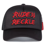 Gorra de Malla con Esqueleto de Mano RUDE para Mujeres y Hombres - Gorra de Béisbol Transpirable para el Verano, Ajuste Regulable, Material Acrílico Ligero, Perfecta para Fiestas y Uso Diario