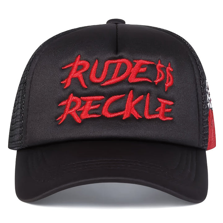 Gorra de Malla con Esqueleto de Mano RUDE para Mujeres y Hombres - Gorra de Béisbol Transpirable para el Verano, Ajuste Regulable, Material Acrílico Ligero, Perfecta para Fiestas y Uso Diario