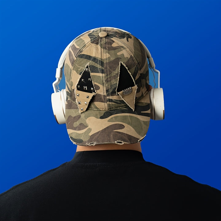 Camiseta de camuflaje desgastada para exteriores, de talla grande, que realza la figura, con un diseño moderno de estampados para hombres y mujeres, estilo béisbol militar.