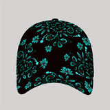 Gorra de Béisbol Estilo Callejero Unisex con Estampado Floral y Flores Azul Verdoso sobre , Gorra Deportiva Transpirable para Hombres y Mujeres, Uso Diario Casual
