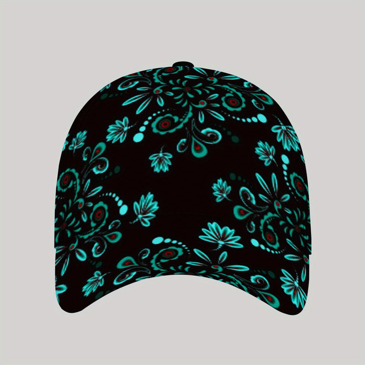 Gorra de Béisbol Estilo Callejero Unisex con Estampado Floral y Flores Azul Verdoso sobre , Gorra Deportiva Transpirable para Hombres y Mujeres, Uso Diario Casual