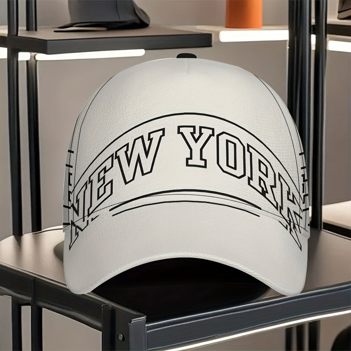 1 gorra ajustable con estampado 2D de temática de taxi de NYC - Diseño divertido de cuerpo completo de NYC (taxis, teléfonos, letreros) - Gorra de poliéster compatible para deportes, running, streetwear y eventos festivos (Halloween, Navidad) - Estilo icó