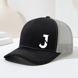 Gorra de béisbol unisex con letra J en el costado, diseño de malla transpirable y visera curva, ideal para primavera y verano. Gorra tipo trucker ajustable, perfecta para actividades al aire libre, deportes, senderismo y pesca
