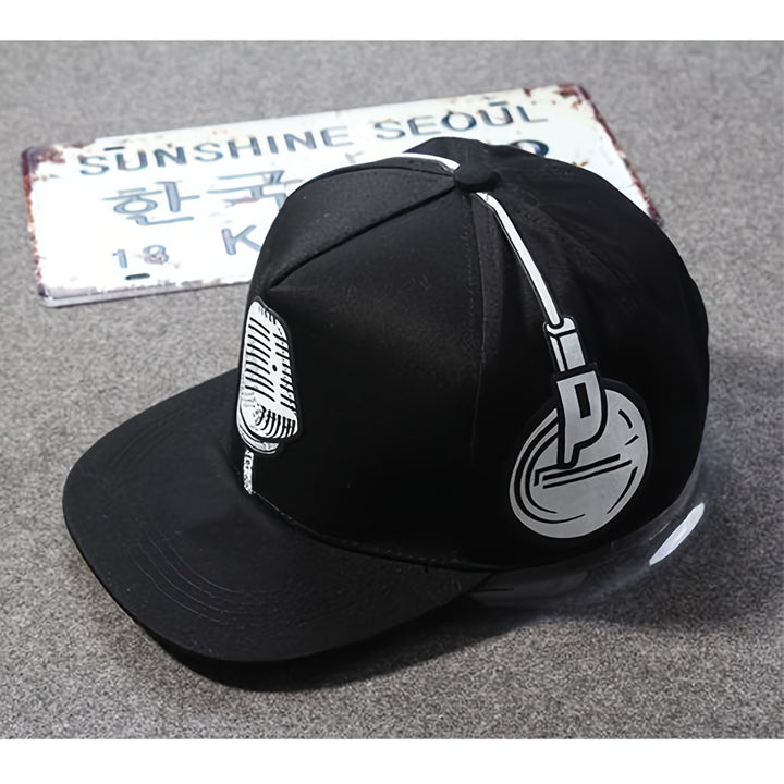 Tela. 1 gorra de béisbol hip hop con diseño de micrófono - Sombrero solar casual para hombres y mujeres, estilo deportivo, material, perfecto para actividades al aire libre, gorra para exteriores | Sombreros elegantes | Sombreros duraderos