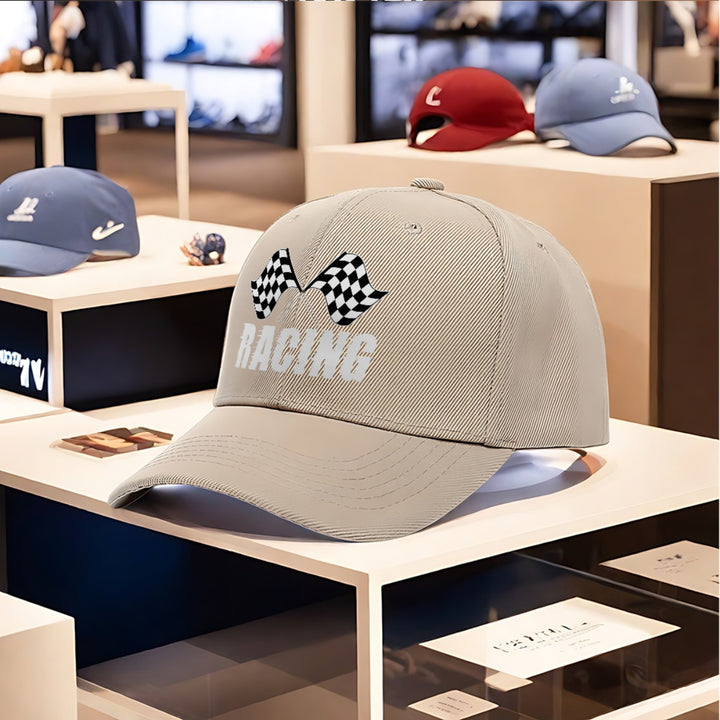 1pc Gorra de Béisbol Racing Trucker - Diseño con Bandera a Cuadros, Ligera y Transpirable para Deportes Motorizados, Ropa Casual Unisex para Hombres y Mujeres, Ajuste Cómodo, Ideal para Estilo Activo y Aficionados al Deporte