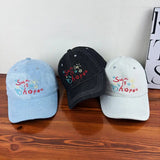 Gorra de búfalo de mezclilla coreana retro lavada para mujer y hombre, con letras, diseño suave, ropa de calle casual, nuevo estilo de gorra de béisbol de primavera/otoño, moderna