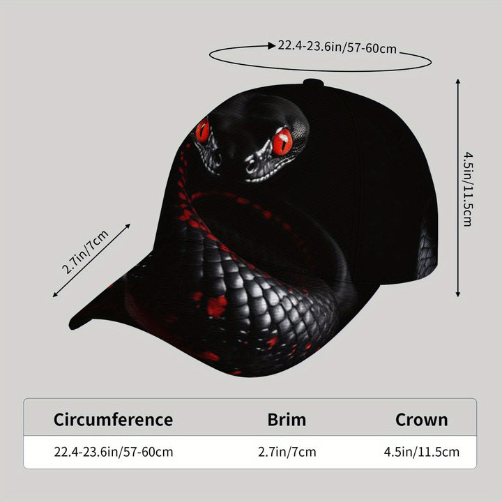 Gorra de béisbol punk rock para hombre CUTEHSJ - Gorra ligera ajustable con diseño de serpiente roja, contraste negro y rojo, ideal para playa, pesca, actividades al aire libre y vacaciones, accesorio moderno