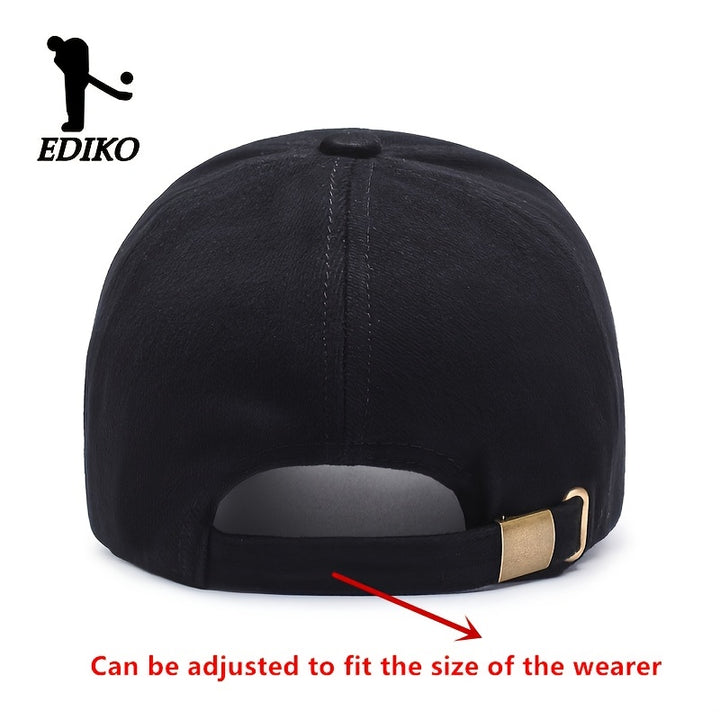 Sombrero ajustable EDIKO - Negro, algodón, tamaño único que se ajusta a la mayoría, cierre ajustable con clic, ideal para golf, exteriores y uso casual, ropa de cabeza para exteriores | Ropa de cabeza ajustable | Ropa de cabeza de algodón