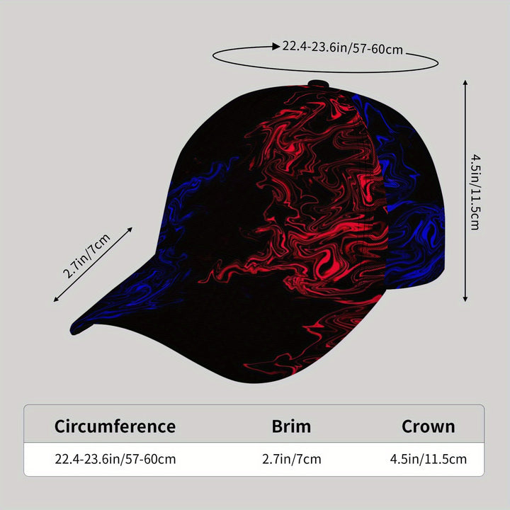 Gorra de béisbol unisex JKXWL con diseño de remolinos rojos y azules vibrantes - Gorra de sol casual para deportes al aire libre y uso diario, estilo callejero, poliéster, lavado a mano o limpieza seca