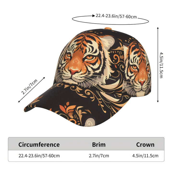 Gorra de Béisbol con Estampado de Cabeza de Tigre, Visera Curva para Deportes y Running, Ajustable