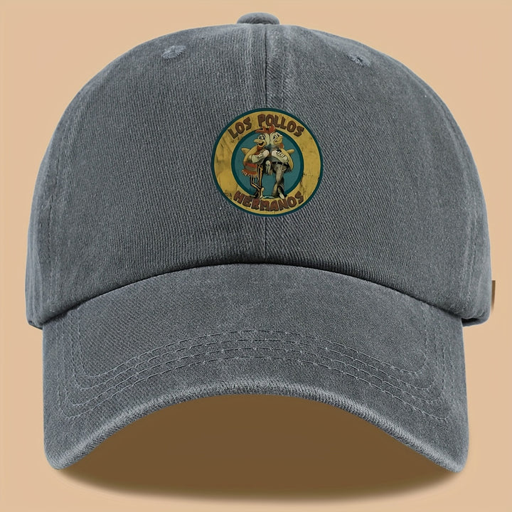 1 pieza de gorra de conductor de camión estilo urbano de moda con estampado de letras de dibujos animados Los Pollos Hermanos | Gorra solar ajustable para parejas, adecuada para senderismo, ciclismo, fiestas en la playa, conferencias | Gorra de béisbol su