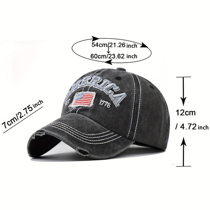 Gorra de Béisbol Americana Retro Lavada con Bordado, Parche Apliqué y Visera Revestida