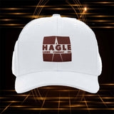 Gorra de Béisbol con Logo de Hagle Lumber Company Inc - Emblema Oficial de HAGLE, Gorra Snapback Ligera para Motocicletas, Deportes al Aire Libre y Eventos de Leñadores, Blanca con Parche de Logo Marrón (Lavable a Mano, Patrocinadores con Logo)