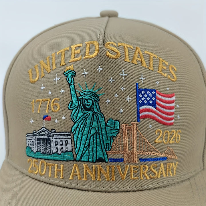 Gorra de béisbol para hombre, 250 aniversario, Estatua de la Libertad y bandera - Diseño de cúpula de 5 paneles con estatua de la Libertad bordada en 3D y fechas 2020/2026/2028/2030/2032/2034/2036/2038/2040, suave, para uso casual y formal en todas las...