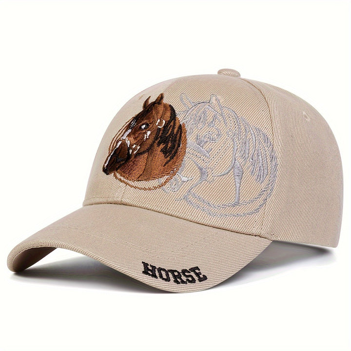 1pc Gorra de Béisbol Ajustable y Transpirable con Patrón de Caballo para Deportes al Aire Libre, Bordado, Viajes de Primavera y Otoño, Fiesta en la Playa