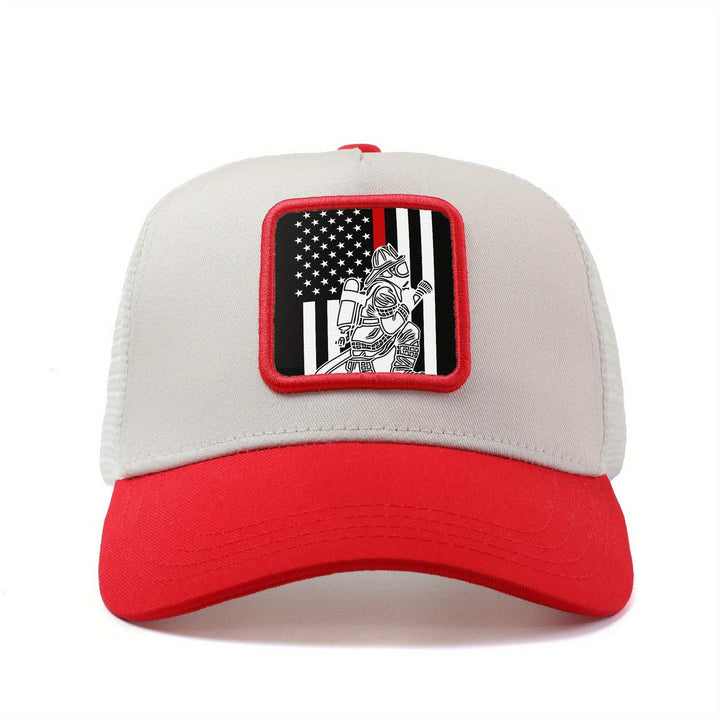 Gorra de béisbol unisex con malla trasera, bandera de EE. UU. y bomberos ajustable, gorra trucker estilo hip hop anime, gorra transpirable para verano al aire libre