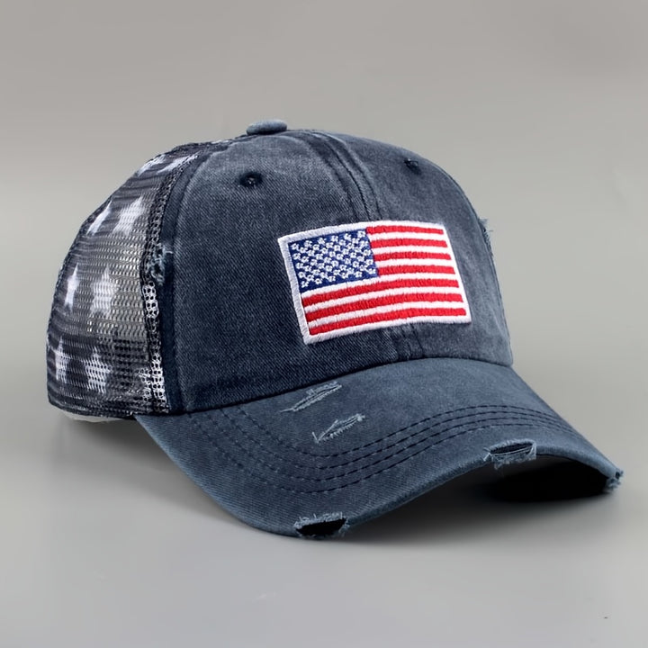 Gorra de Béisbol Unisex con Bandera Americana - Visor de Malla Estilosa y Sencilla, Sombrero de Ala Curvada para Deportes al Aire Libre y Fitness. Idea de Regalo Perfecta para Papá