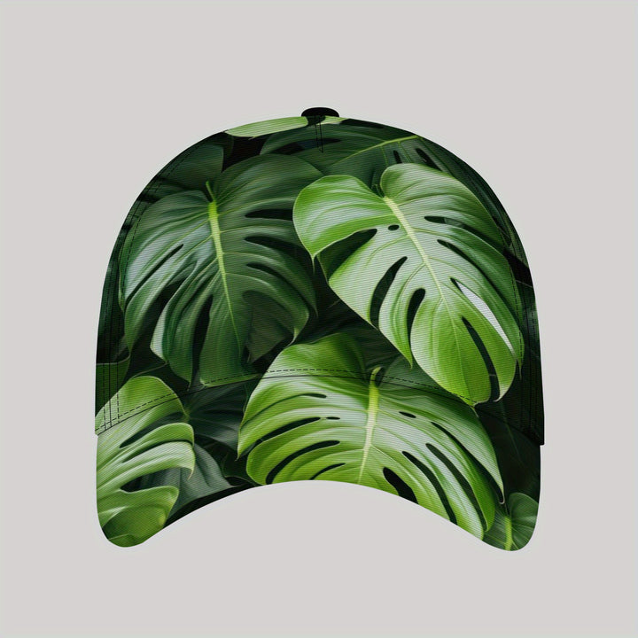 Gorra de béisbol estilo callejero CUTEHSJ con hoja de Monstera verde - Cierre ajustable con hebilla ligera, tejido de poliéster, ideal para playa, actividades al aire libre, pesca y vacaciones, accesorio de vacaciones | Diseño vibrante de gorra | Gorra li