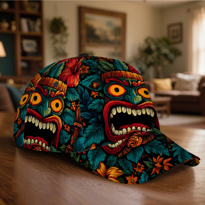 1pc Gorra Ajustable Snapback de Poliéster con Estampado Tropical Tiki 2D - Diseño de Cuerpo Completo, Estampado Vibrante, Ideal para Deportes, Running y Moda Urbana