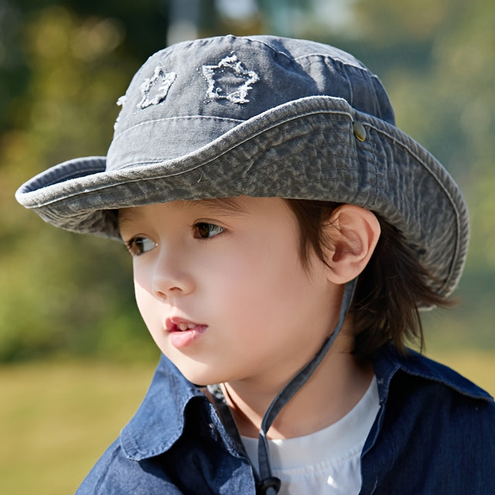 1 sombrero de ala ancha para niños con UPF y diseños de estrella/tren/camión/coche - Ligero para todas las estaciones, ideal para ciclismo, fiestas y actividades al aire libre, de 3 a 8 años (temas de papá/policía/constructor)