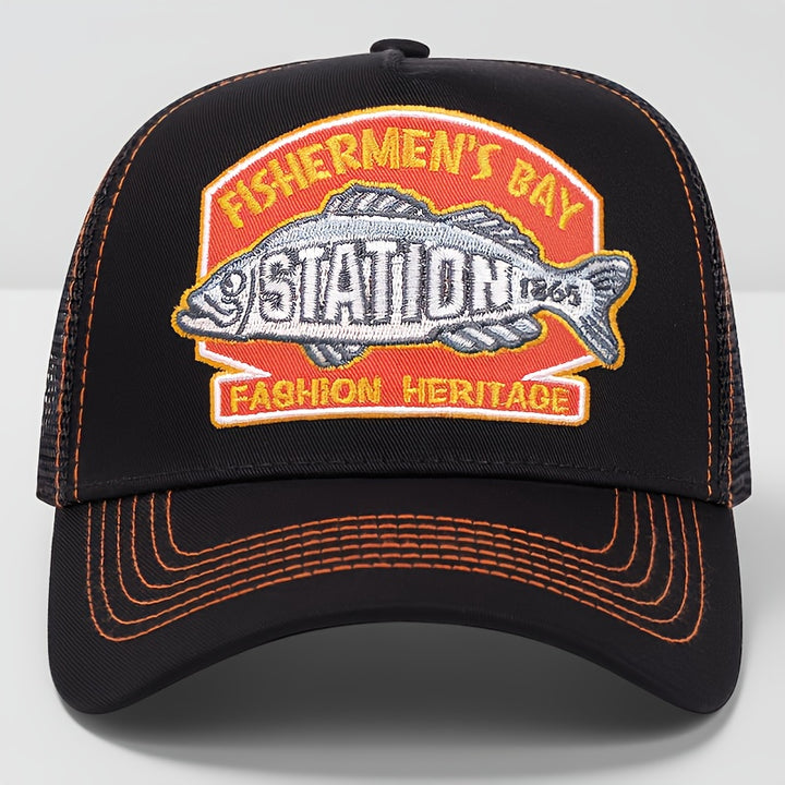 Gorra de Béisbol Ajustable Estilo Trucker para Hombres y Mujeres con Adorno de Pez, Parte Trasera de Malla Transpirable - Ideal para Pesca, Exteriores, Uso Casual - Unisex para Todas las Estaciones (Lavable a Mano)