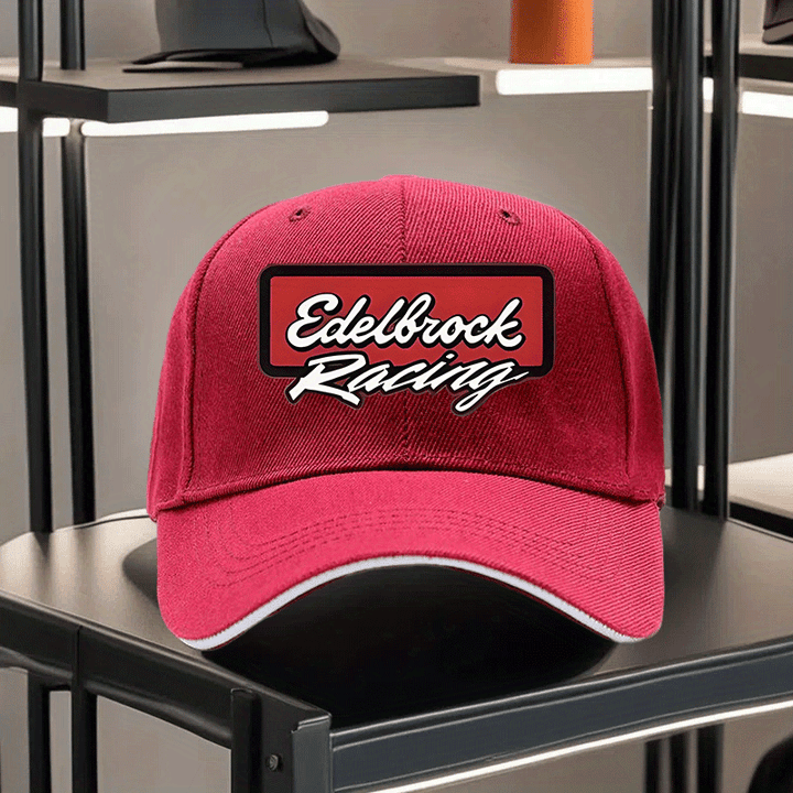 1pc Gorra Unisex Ajustable Transpirable para Camioneros - Visera Negra con Estampado Edelbrock Racing, Ligera para Senderismo, Ciclismo y Actividades al Aire Libre, Lavable a Máquina, Opción de Caja Regalo