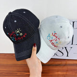 Gorra de búfalo de mezclilla coreana retro lavada para mujer y hombre, con letras, diseño suave, ropa de calle casual, nuevo estilo de gorra de béisbol de primavera/otoño, moderna