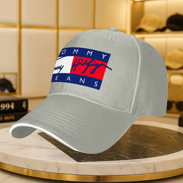 1 Gorra de béisbol para hombre - Sombrero ajustable con cierre a presión y logo rojo y blanco llamativo, ajuste estructurado ligero y transpirable para uso casual y deportivo