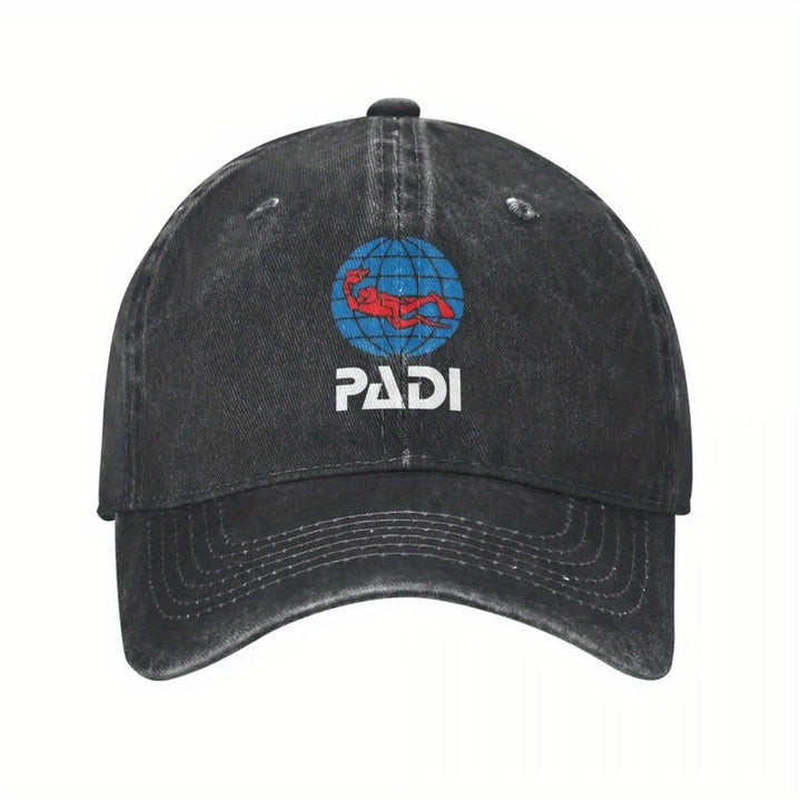 Gorra de Béisbol Lavada y Desgastada PADI - Gorra Snapback Ajustable para Hombres y Mujeres, Gorra Deportiva de Algodón Negra con Logo de Buceo, Ligera y Transpirable para Actividades al Aire Libre, Uso Casual | Ropa para Snorkel | Accesorio para la Cabez