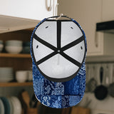 1 Gorra de Béisbol Azul Marino y Blanca con Estampado Paisley - Correa Ajustable, Clásica para Hombres, Ideal para Eventos Formales y Casuales - Sombrero Diario No Eléctrico para Halloween, Navidad, Acción de Gracias, Fiestas, Diseño de Patchwork, Constru