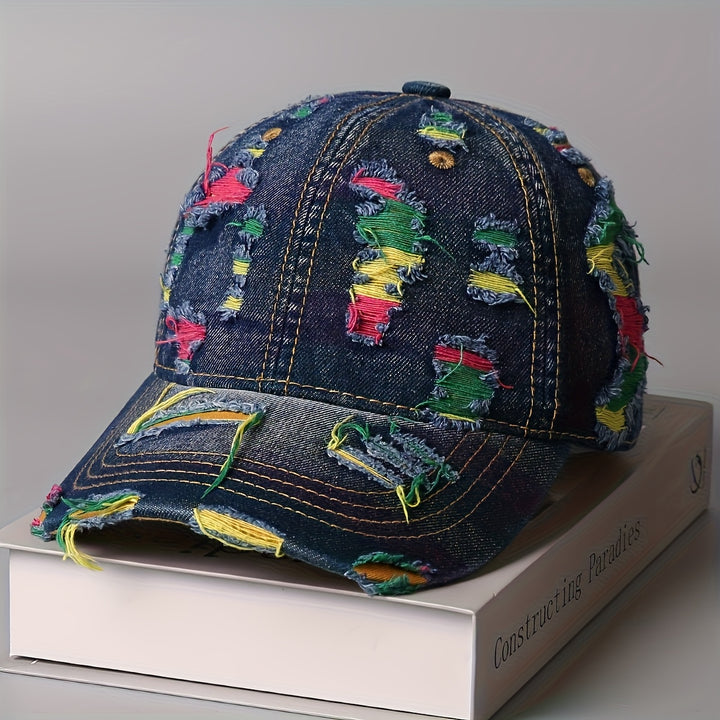 Gorra de Béisbol Retro Lavada Desgastada - Gorra Snapback Ajustable Moda Coreana con Agujeros Aleatorios, Sombrero Transpirable para Hombre y Mujer en Verano