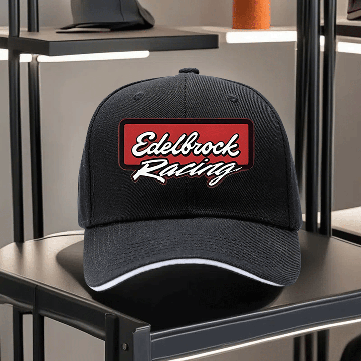 1pc Gorra Unisex Ajustable Transpirable para Camioneros - Visera Negra con Estampado Edelbrock Racing, Ligera para Senderismo, Ciclismo y Actividades al Aire Libre, Lavable a Máquina, Opción de Caja Regalo