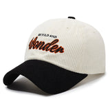 Gorra de béisbol de pana para hombre y mujer con adorno WONDER en la espalda - Sombrero para el sol con ala curva, Verde Marino Marrón, Gorro unisex estilo streetwear para outfits casuales y formales, Tejido de pana duradero y ajuste cómodo, Versátil para