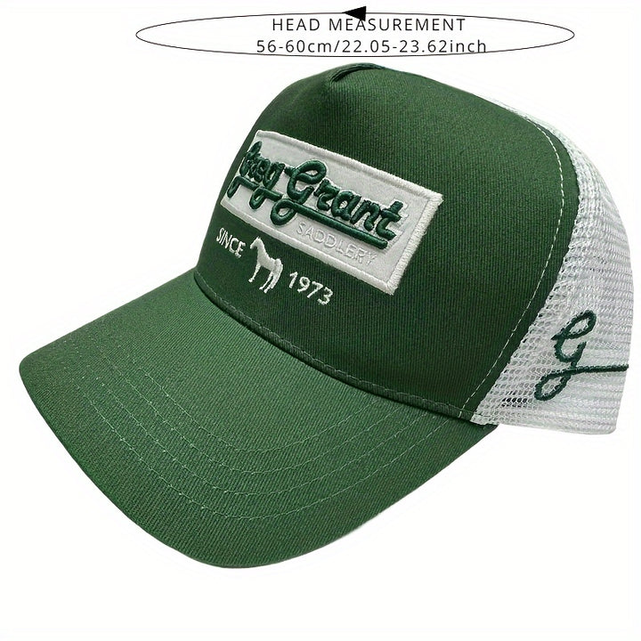 1 gorra de béisbol alta para hombre, elegante con letras bordadas y diseño de animal, verano transpirable de malla, mezcla de poliéster y algodón liviana (70% algodón, 30% poliéster), tela sin estirar, solo lavado a mano