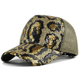 Gorra de Béisbol con Lentejuelas de Estampado de Leopardo Brillante, Ajustable con Cierre Snapback para Disfraces de Escenario, Fiestas y Trajes de Navidad - Sombrero Decorado