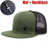 2 piezas (Gorra + Collar) Gorra de camionero transpirable con bordado de pino para hombre, gorra ajustable deportiva unisex, regalo