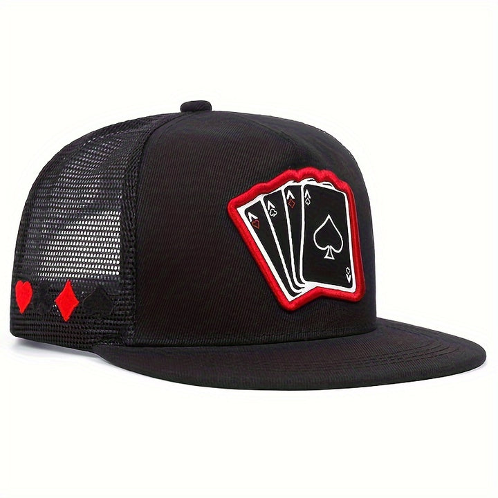 Gorra Snapback de Moda con Diseño de Cartas de Juego - Malla Transpirable, Protección Solar, Ligera para el Verano. Tejido de Tela