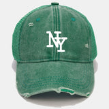 Gorra de camionero de malla desgastada con estampado de NY para hombre - Gorra de béisbol ligera, transpirable, con cierre de snapback, gris, gorra de béisbol