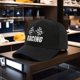 1pc Gorra de Béisbol Racing Trucker - Diseño con Bandera a Cuadros, Ligera y Transpirable para Deportes Motorizados, Ropa Casual Unisex para Hombres y Mujeres, Ajuste Cómodo, Ideal para Estilo Activo y Aficionados al Deporte