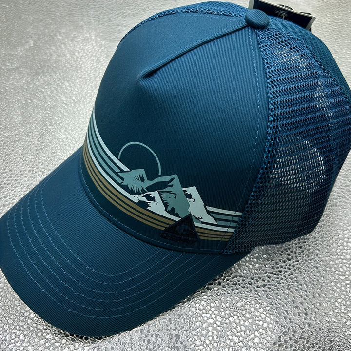 1 gorra de béisbol con bordado de montaña nevada, ajustable con broche, diseño deportivo a rayas azules y blancas, para uso casual, gorra de béisbol ajustable