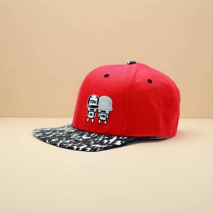 Gorra Snapback Roja para Hombre con Salpicadura Negra/Blanca y Bordado TOM - Gorra de Visera Ajustable, Ligera y de Moda Urbana para Uso Casual al Aire Libre, Accesorio de Tendencia para Todas las Estaciones