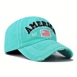 Gorra de Béisbol Americana Retro Lavada con Bordado, Parche Apliqué y Visera Revestida