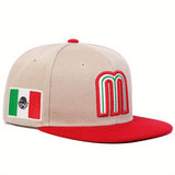 1 gorra de béisbol para mujer con bandera mexicana y letra M - ajustable, ligera y transpirable en bloques verde/rojo, emblema blanco M y motivos mexicanos para viajes de primavera/otoño, fiestas en la playa o looks casuales (lavado a mano)