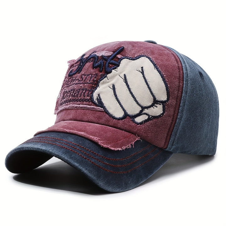 Gorra de béisbol retro lavada con gráfico de puño - Ligera, ajustable con cierre a presión, transpirable, gorra unisex de streetwear para hombres y mujeres, perfecta para exteriores, casual y celebraciones de Año Nuevo