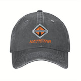 Gorra de béisbol internacional Navistar 2025 - Negro lavado con logotipo rojo y naranja, algodón transpirable, ajuste ajustable para deportes al aire libre, golf, running - Regalo elegante para hombres y mujeres