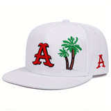 Gorra Snapback para Hombre con Diseño de Letra A y Palmera - Beige/Rojo//Verde/Marrón- Gorra Bordada Suave al Estilo Hip-Hop, Playa, Uso Diario - Sombrero Casual Todo Clima - Regalo Perfecto Día del Padre, Acción de Gracias o Carnaval - Iniciales Disponib