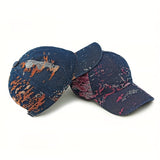 1 gorra de béisbol ajustable - Parte superior suave, tejido jacquard, absorción de humedad, ideal para viajes al aire libre, uso casual y deportes - Azul con patrón naranja y blanco, gorra de béisbol ajustable | Gorra con patrón vibrante | Diseño elegante